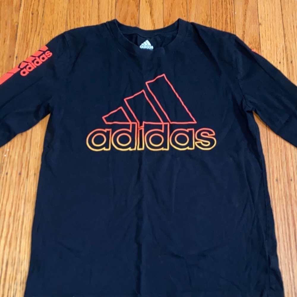 Adidas Kids Black Long Sleeve Tee with Red and Orange Logo